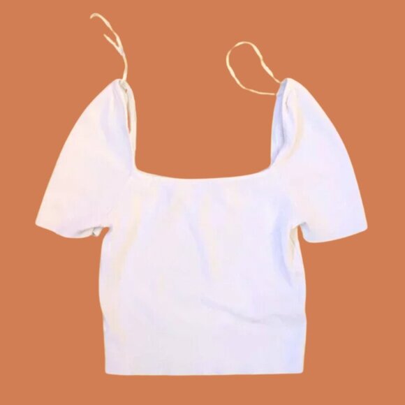 H&M Divided White Ribbed Puff Sleeve Crop Top | Size M - Picture 2 of 6